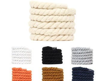 Chunky custom rope laces 10mm, funny DIY natural texture shoelaces, thick twisted shoe laces, cotton round laces, big laces