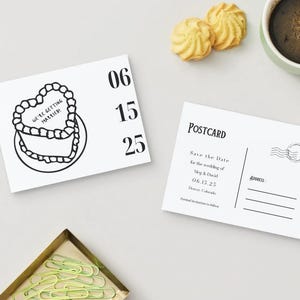 Modèle de carte postale modifiable « Save the Date » - Faire-part de mariage rétro - Imprimable en téléchargement numérique - Cake design unique en forme de coeur