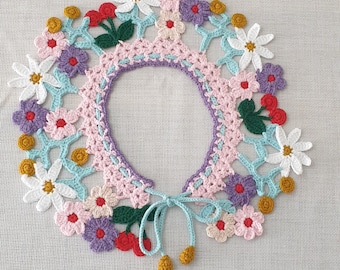 Colorful floral crochet collar