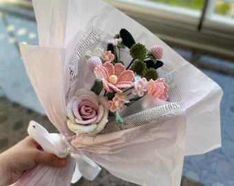 Handmade Croshet Flower Bouquet,Knit Gift Flower,Handmade Gift Flower Bouguet