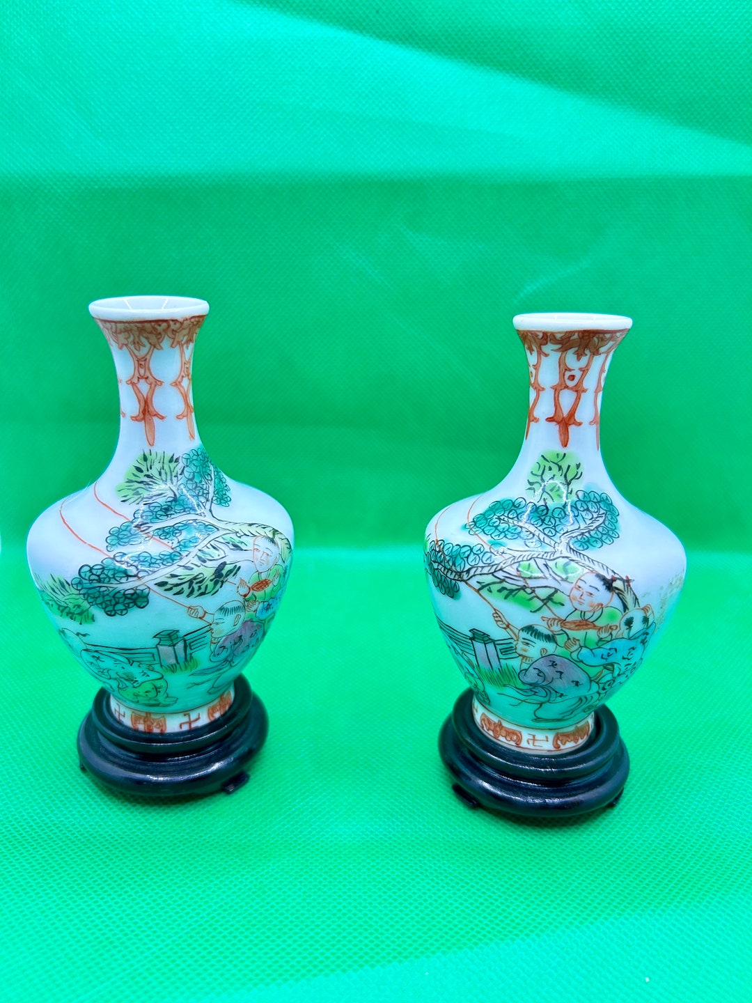 Vintage Chinese Vases Pair Etsy
