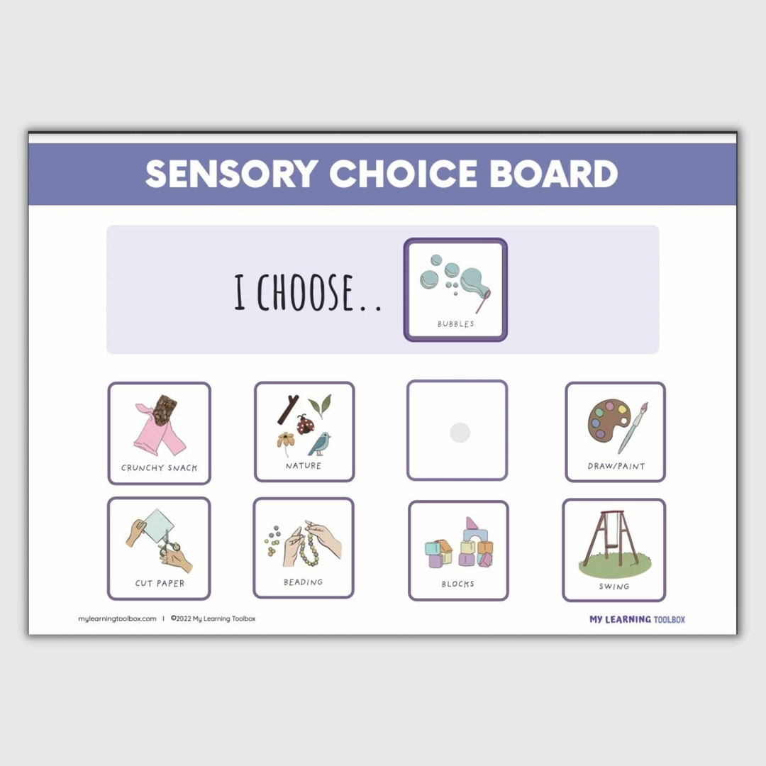 Sensory Choice Board printable Sensory Tools and Activities Sensory