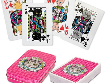 KITTY CAT playing cards w/Decorative Tin Great for the Cat Lover, Can be personalized