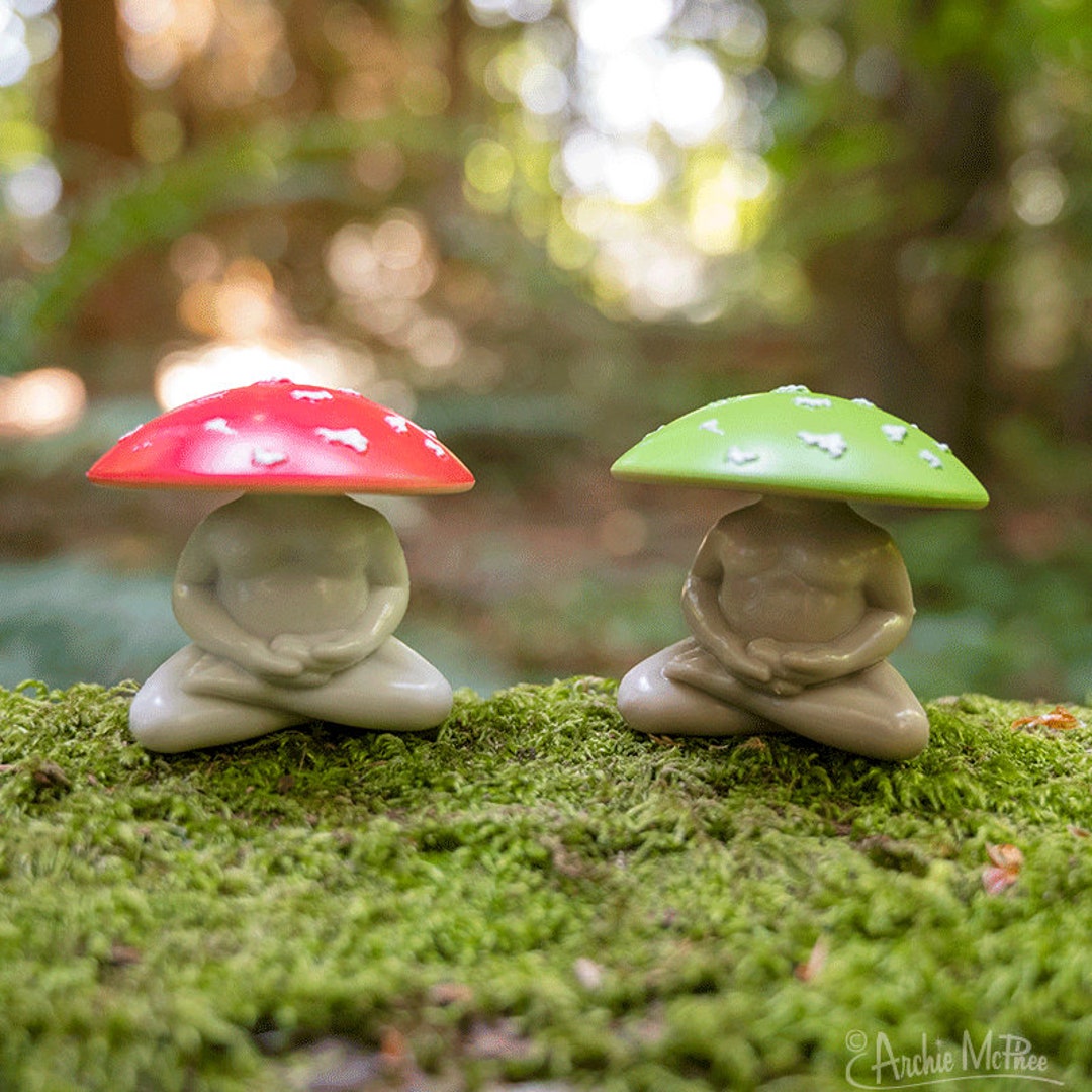 Meditating Mushroom Figurines set of 2 Groovy Can Be