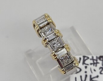 Anillo de 14 quilates de oro de dos tonos de la banda de bodas de diamantes de 1,26 quilates