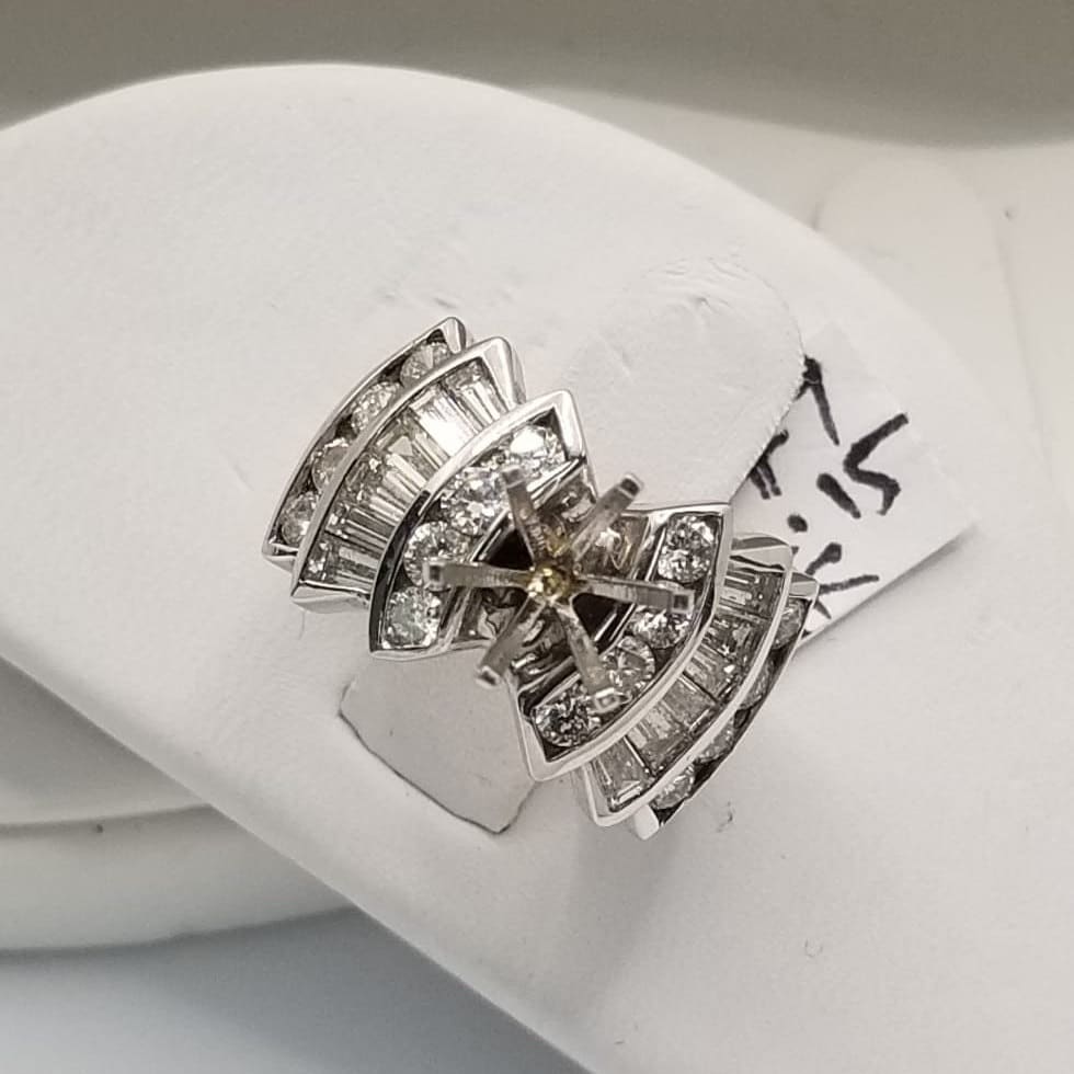 14 Karat White Gold Art Deco Diamond Engagement Ring Setting 2.15 ...