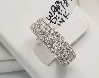 14 Karat White Gold Diamond Wedding Band Ring 1.18 Carats