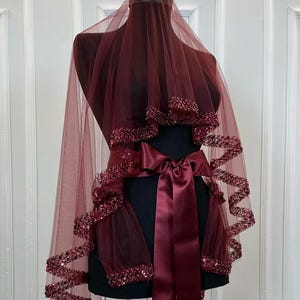 Henna Night Veil Set 4 Pieces - Luxury Wide Bridal Veil, Sash, Gloves, Halay Handkerchief - Bridal Reception Set - Henna Night Accessories