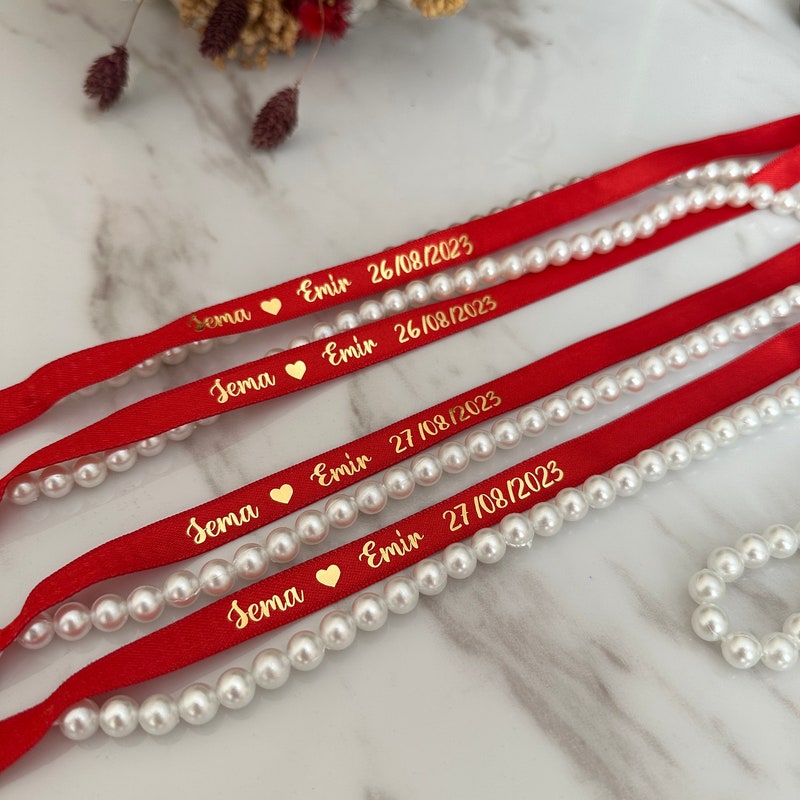 Pearl and Red Ribbon - Etsy UK