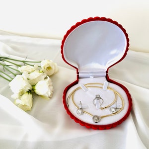 Velvet Oyster Triple Set Box - Bridal Jewelry Box - Nadime Gift Box - Christmas gift - Gift for Valentine - Gift for Mother - Gift box