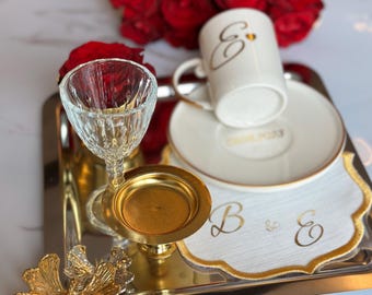 Gepersonaliseerde verlovingsdienbladset - Ringdienbladset - koffiebladset bruidegom - Nişan Tepsisi - Damat Kahvesi - verlovingsschaar