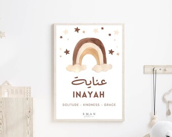 Baby Islamic Design Print | Personalised Baby Kids Room Prints | Custom Name and Definition | Aqiqah Gift