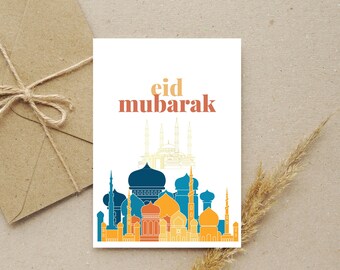 Carte de vœux minimaliste de l’Aïd Moubarak, Carte islamique A6, Carte hijab, Carte cadeau pour la famille Ramadan Kareem, Carte musulmane personnalisée