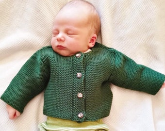 Cardigan for newborns and babies made from 100% finest merino wool - the perfect birth gift - color: spruce