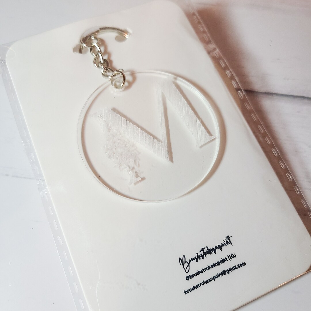 Floral Monogram Acrylic Keychain: Personalized Engraved Initial Keyring ...