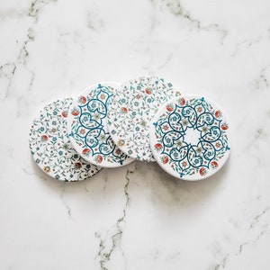Persian Inspired Coasters - Set of 4,House Warming Gift, Gift Set,Gift for Home,Minimalist Gift,Ceramic Coaster,Coaster Set,Persian Inspired