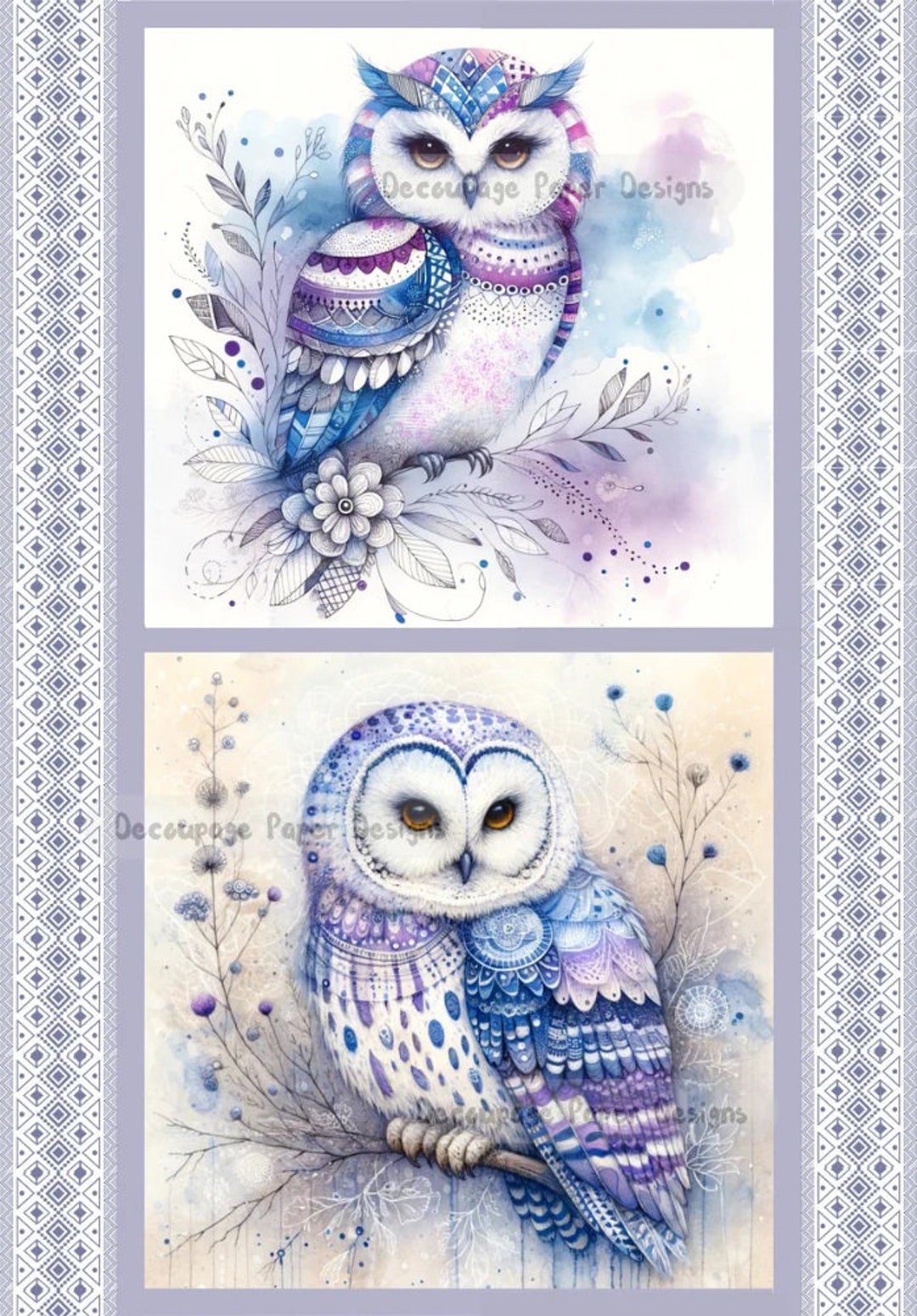 Decoupage Creatives, Rice Paper, Boho Owl, Owls, Birds, Watercolor ...