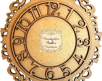 Laser Cut MDF, Vintage Style, Clock, Blank, Base, Plaque, 3 pc, Decoupage, Mixed Media, Crafts, 7"w x 9"h