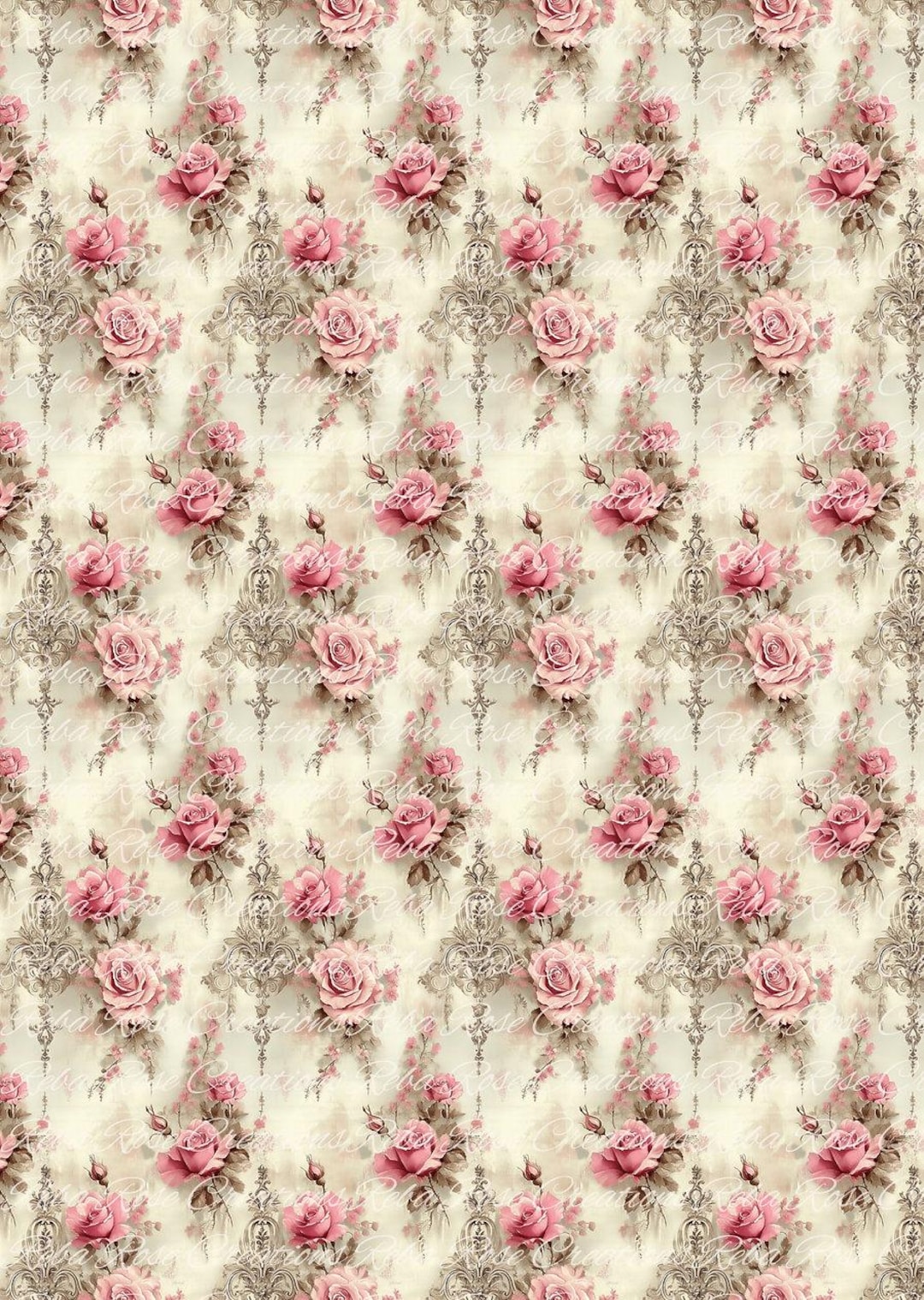 Reba Rose Rice Paper for Decoupage | Vintage Pink Roses Floral Pattern ...