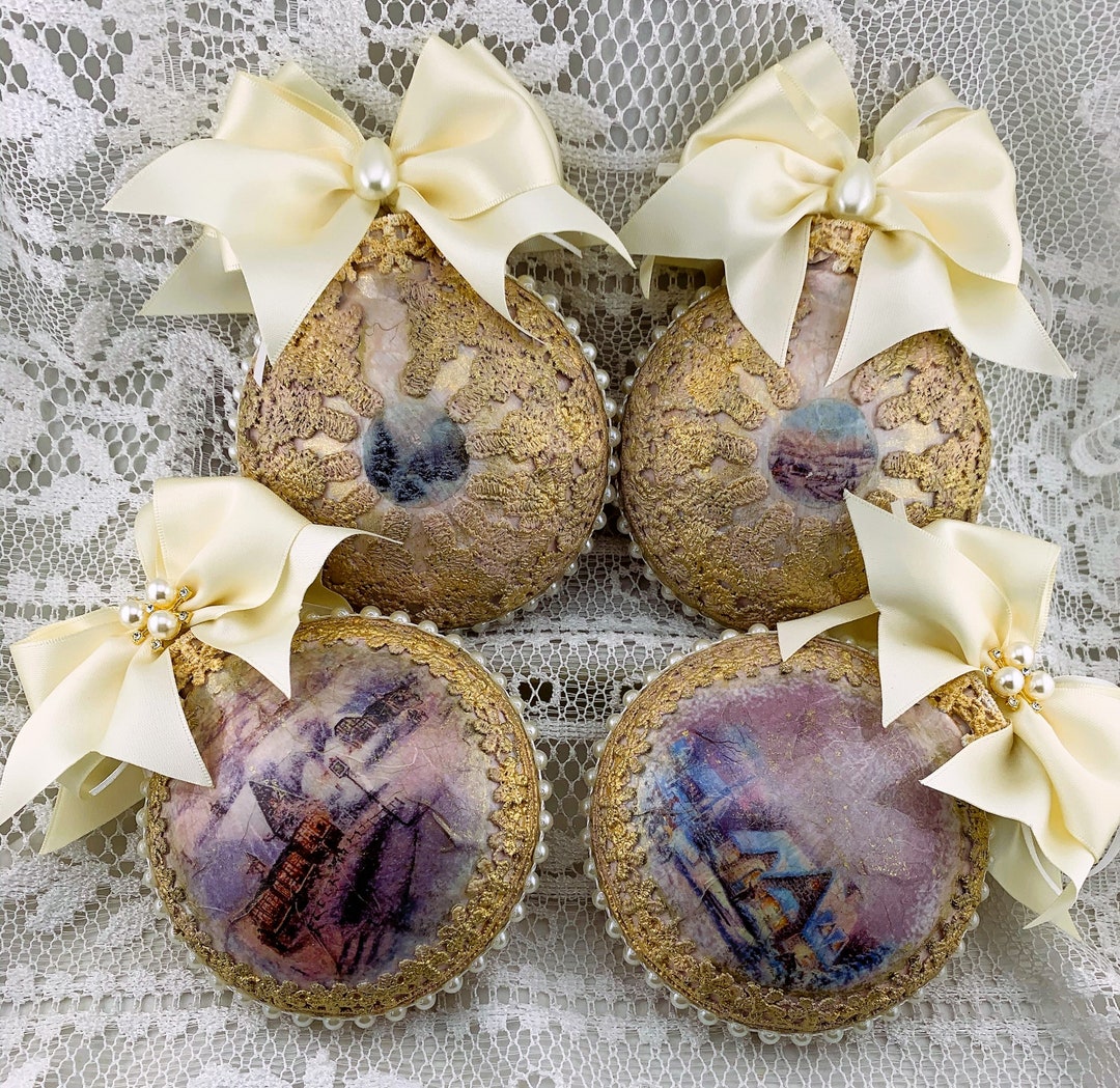 Handcrafted Shabby Chic Vintage Style Mixed Media Winter Landscape