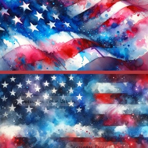 Objets créatifs pour découpage, papier de riz, drapeau américain, États-Unis, patriotique, 4 juillet, aquarelle, techniques mixtes, A4 8,27 X 11,69 DPD410