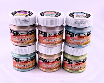 Pintura acrílica Pentart Chameleon con efecto perla, 50 ml, amarillo-azul, verde dorado, lila dorado, azul dorado, oro rosa, azul melocotón, iridiscente.
