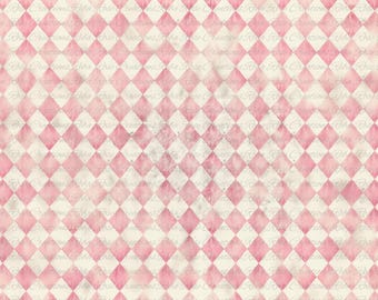 Reba Rose Creations, Tissue Paper for Decoupage, Mixed Media, Pink, White, Harlequin, Diamonds, Wallpaper, Background, 20" x 30"
