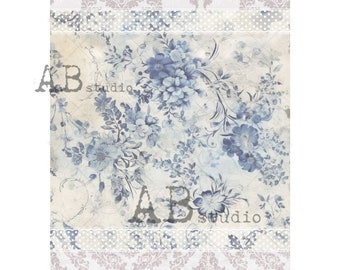 AB Studio, Shabby Chic, Vintage, Victorian, Blue, White, Lace, Antique Style, 1829 A4 8.27 X 11.69 es Rice Paper for Decoupage Imported