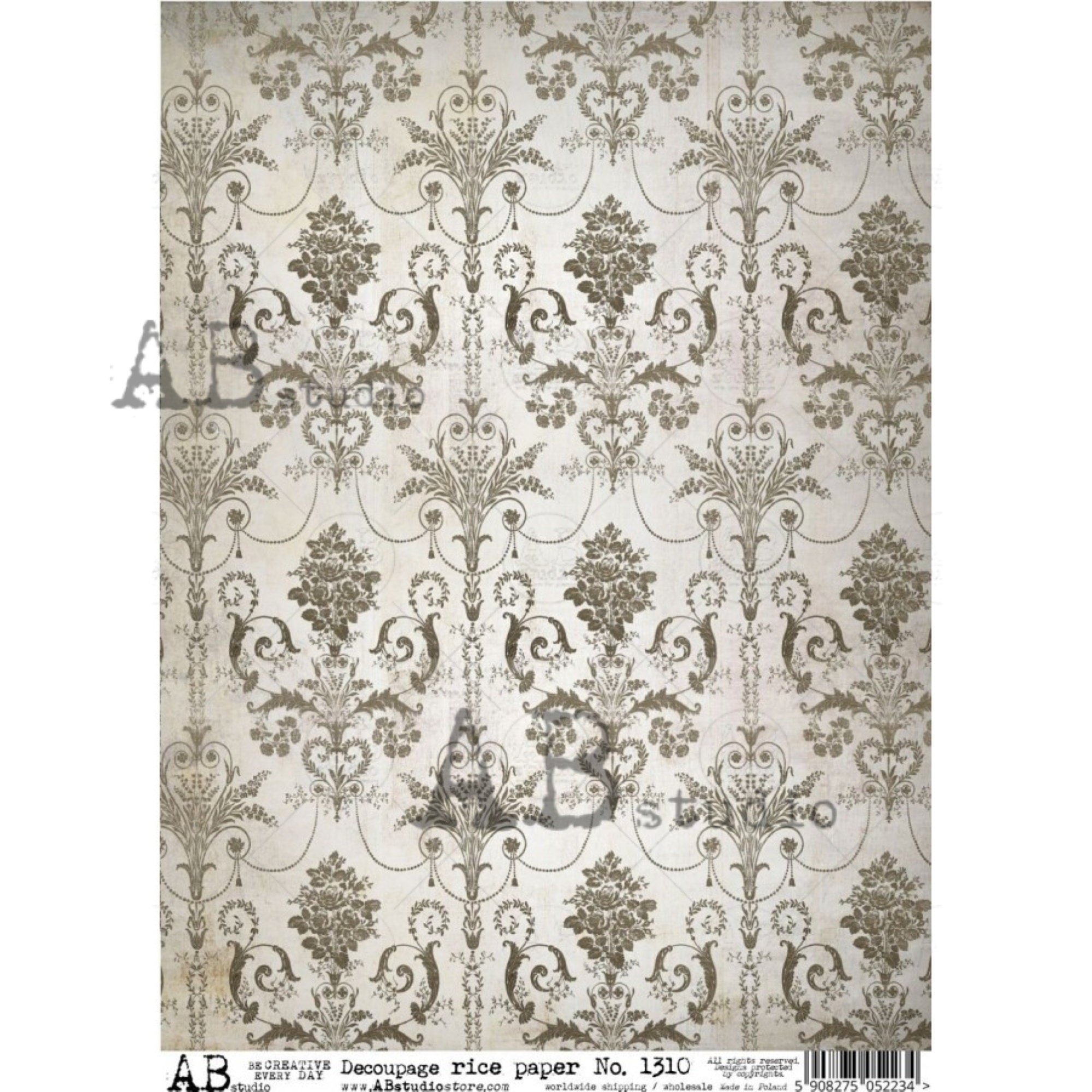 AB Studio, Rice Paper, Wallpaper Damask, Beige, Brown, Neutral, 1310 ...
