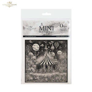 ITD Collection, Rice Paper, Mini Set, 6 sheets, Decoupage, RSM155, 5x8, Black, White, Circus, Dark, Gothic