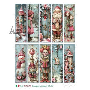 AB Studio, Carte Italiano, Rice Paper, Christmas, Santa, Characters, Tags, Shabby Chic, Decoupage, Mixed Media, NO-223, A4 8.27 x 11.69