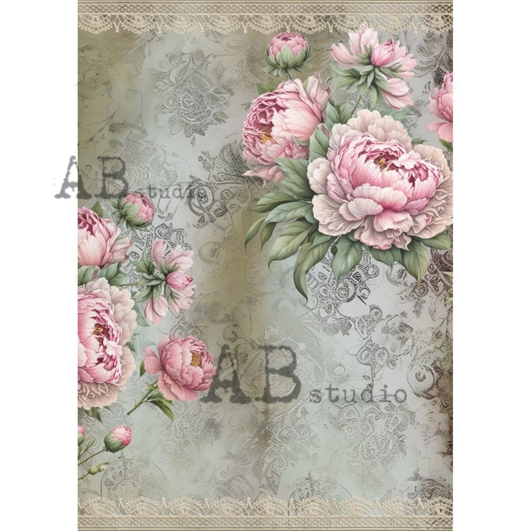 AB Studio, Rice Paper for Decoupage, Romantic, Lace, Roses, Shabby Chic ...