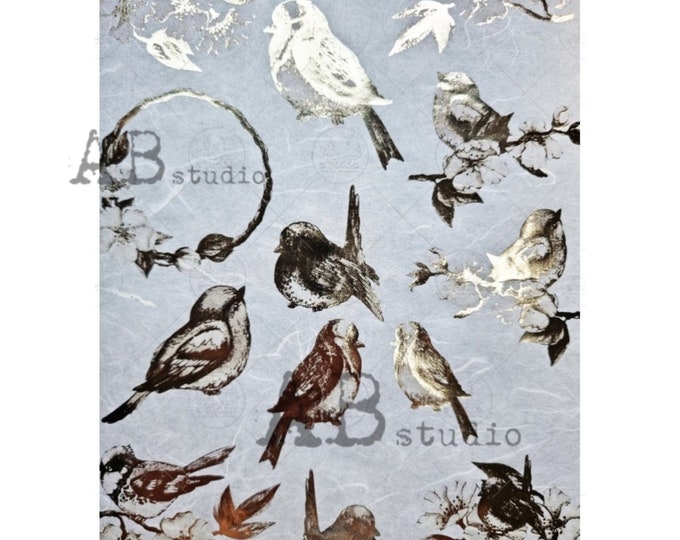 AB Studio Birds Color Gold Gilded Rice Paper A4 No. 1061 Size: A4 - 8. ...