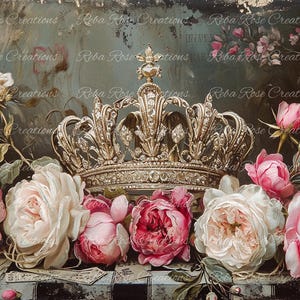 Reba Rose Creations, papier de riz, découpage, techniques mixtes, couronne, bijou, rose, blanc, roses, shabby chic, 830, A4 8,27 x 11,6
