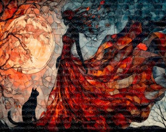 Reba Rose Rice Paper for Decoupage, Halloween Stained Glass Witch, Mixed Media, 2209, A4, 8.27 X 11.6