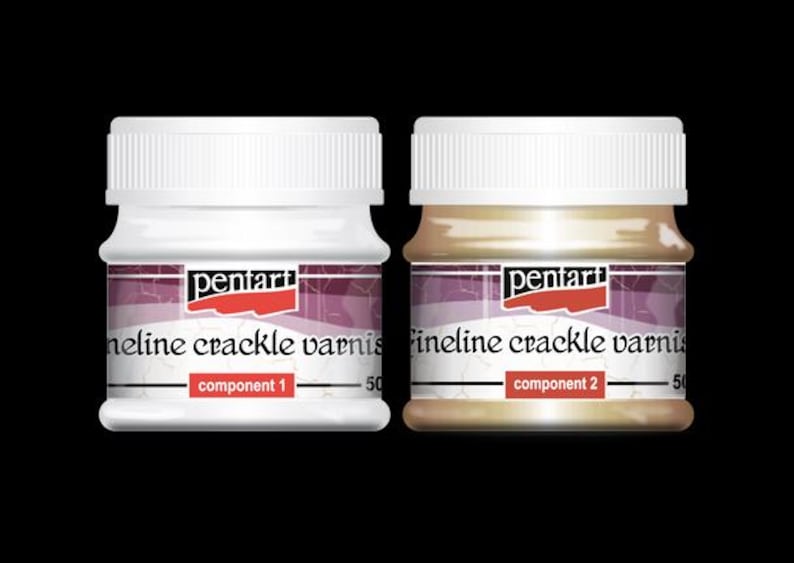 Pentart Fineline Crackle Varnish, 2 component set, Crackle Medium, 2 Step for Fine line cracks, Aged Effect, Distressed, Antique Appearance 50 ml