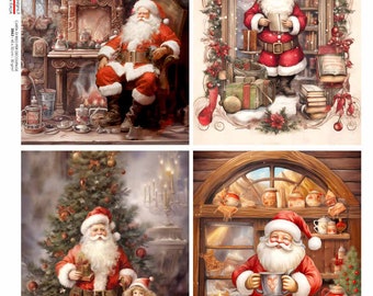 Paper Designs, Christmas, Rice Paper, Santa Claus, Squares, Vintage Style, Santa, workshop, Tree, A4 , Decoupage, Mixed Media