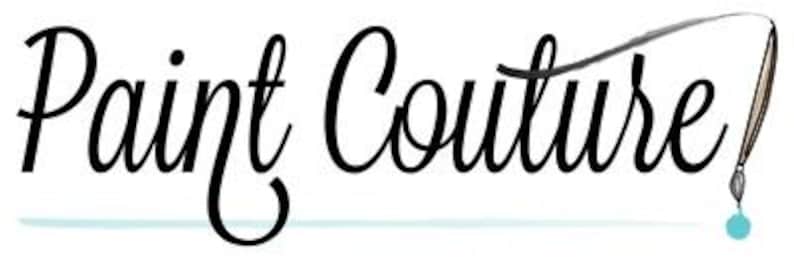 May include: The words "Paint Couture" in elegant black script, with a paintbrush illustration. The paintbrush has a teal drop of paint at the end. The text is on a white background.
