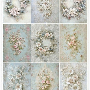Collection ITD, Papier de riz, Fleurs, Floral, Bouquets, Carrés, Tags, Shabby Chic, Serviettage, Technique mixte, R2621, A4 8,27 x 11,7