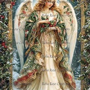 Reba Rose Creations, papier de riz pour découpage, techniques mixtes, Noël, ange, nostalgique, shabby chic, 1343, A4, 8,27 x 11,6