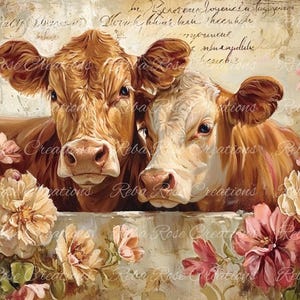 Reba Rose Creations, papier de riz pour découpage, techniques mixtes, vaches, campagne, roses, shabby chic, 0877, A4 8,27 x 11,6