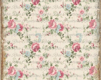 Reba Rose Rice Paper for Decoupage | Vintage Pink Roses Floral Pattern, Background | Shabby Chic Design, Furniture Upcycle, A3 11.7 x 16.5