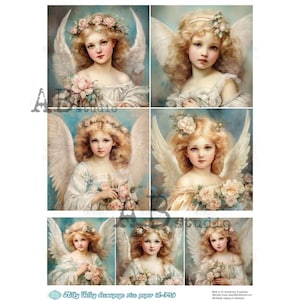 AB Studio, Milky Valley, papier de riz, anges, étiquettes, carrés, shabby chic, découpage, techniques mixtes, A4 8,27 x 11,69, ID-739