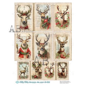 AB Studio, Vallée lactée, Papier de riz, Noël, Renne, carrés, Etiquettes, Fantaisiste, Carrés, Technique de découpage, Technique mixte, ID-496, A4 8,27 X 11,6