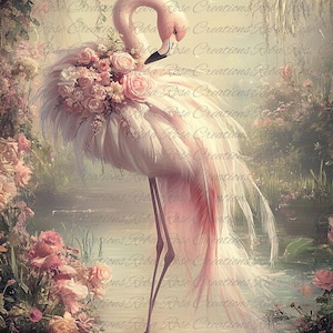 Reba Rose Creations, papier de riz pour découpage, techniques mixtes, flamant rose, fleurs, shabby chic, 1761 A4 8,27 x 11,6