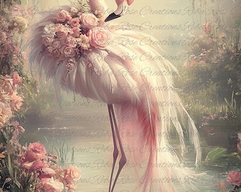 Reba Rose Creations, Rice Paper for Decoupage, Mixed Media, Pink Flamingo, Flowers, Shabby Chic, 1761 A4 8.27 X 11.6