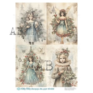 AB Studio, papier de riz, vallée lactée, Noël, fées, anges, filles, carrés, shabby chic, AB-386 A4 8,27 x 11,69, techniques mixtes, découpage