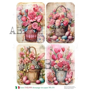 AB Studio, Carte Italiano, Rice Paper, Pink Flowers, Easter Eggs, Flower Baskets, Shabby Chic, , Decoupage, Mixed Media, A4 8.27 x 11.69