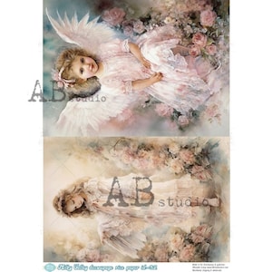 AB Studio, Milky Valley, papier de riz, découpage, shabby chic, style vintage, enfant, filles, dentelle, anges, roses, ID-32, A4 8,27 x 11,69