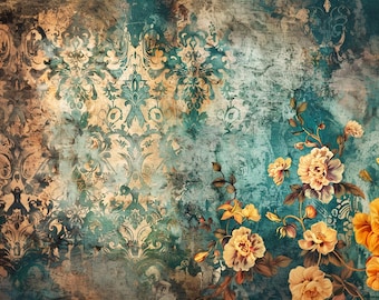 Reba Rose Creations Tissue Paper for Decoupage | Distressed Victorian Blue Damask, Vintage, 20"x30" | Mixed Media, DIY Craft Supplies